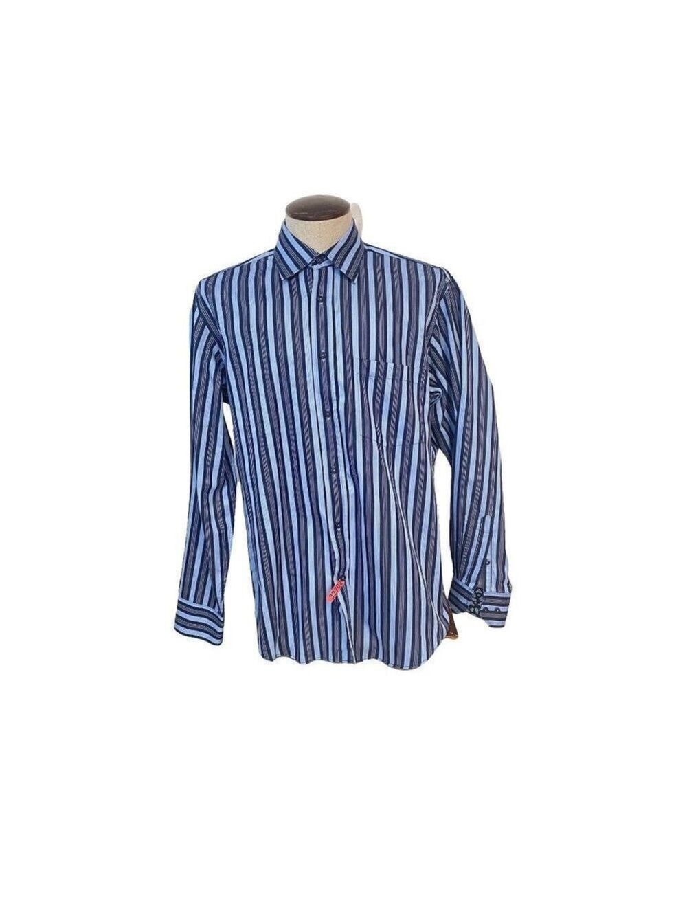 Bugatchi Uomo Blue Stripe Cotton Shirt Large